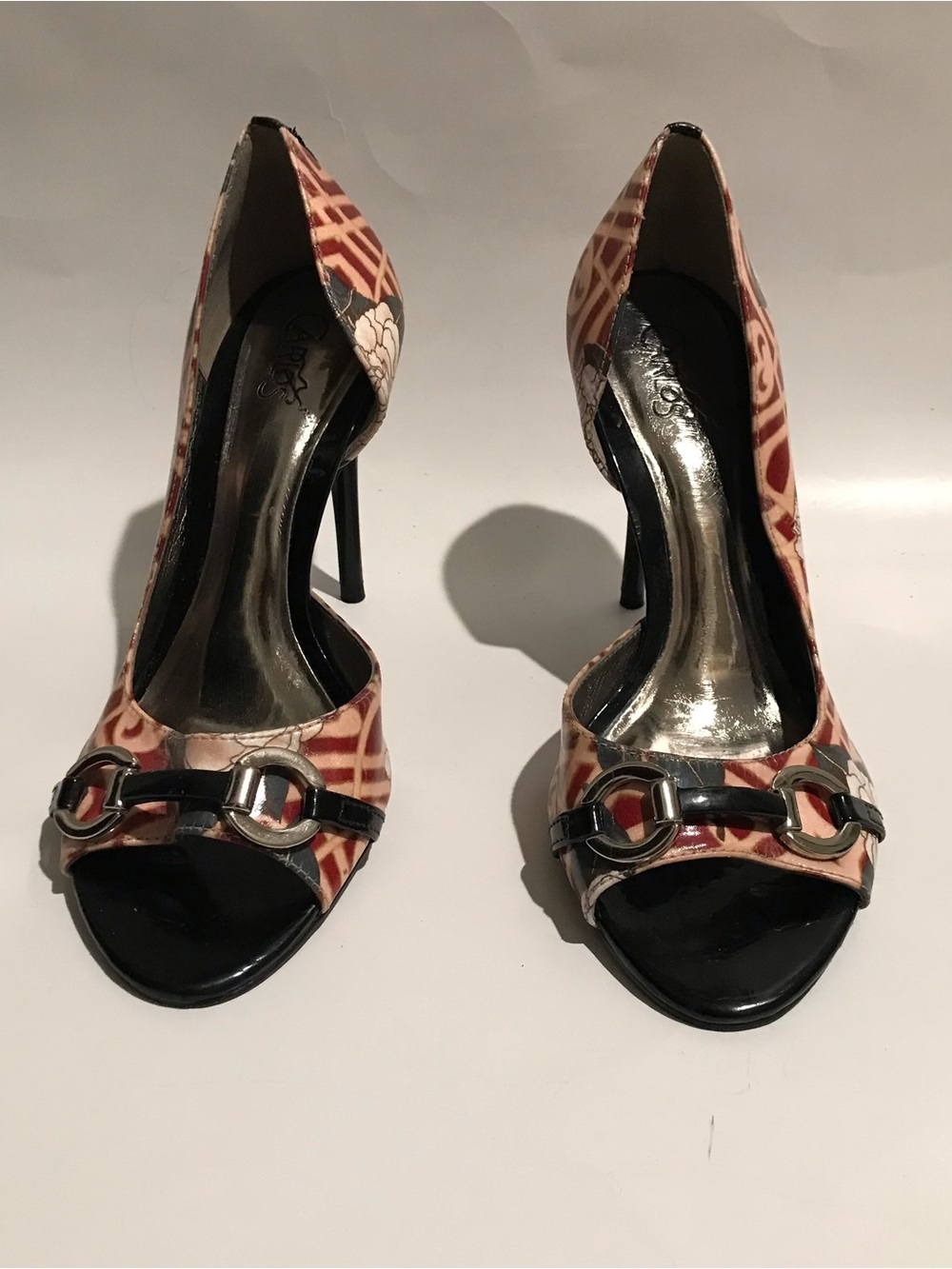 Carlos Santana Floral Geometric Open-Toe Roulette Stilettos Size 6 1/2